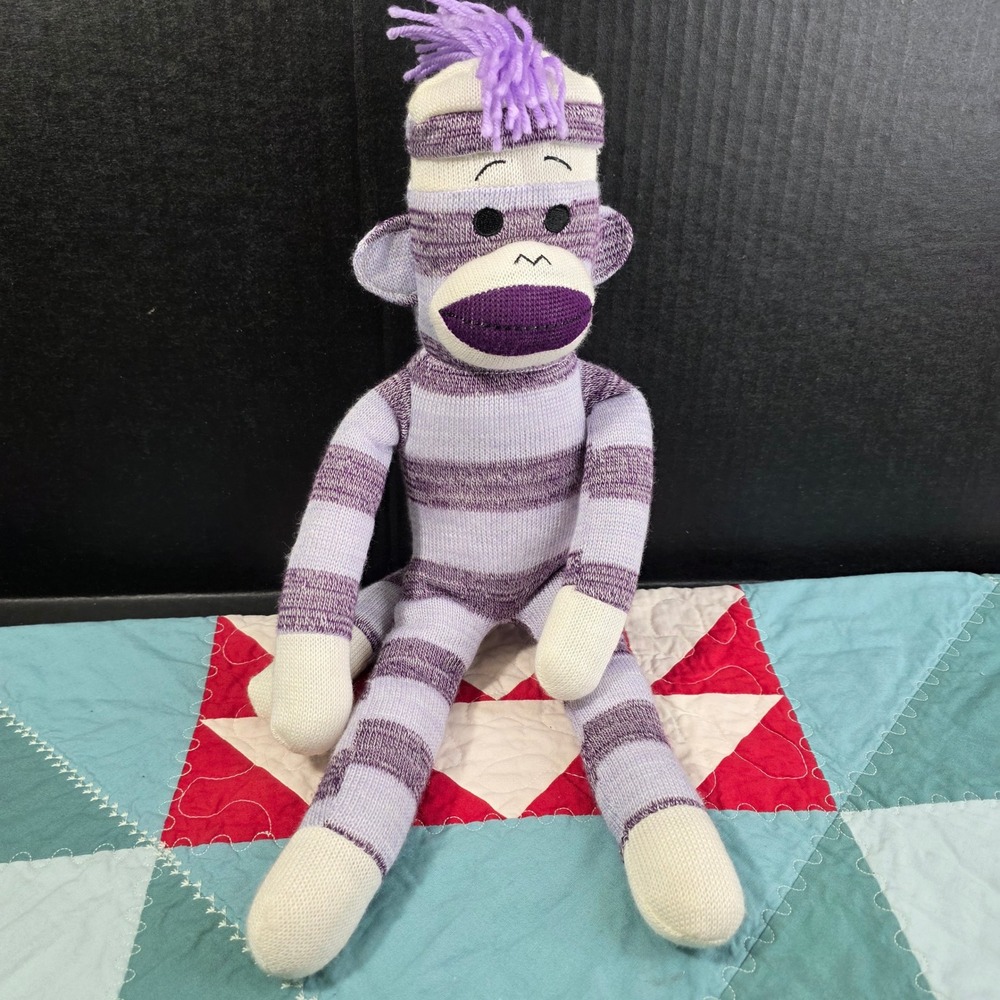 Animal Adventure Purple Striped Sock Monkey Plush Stuffed Animal Toy 17 Inch